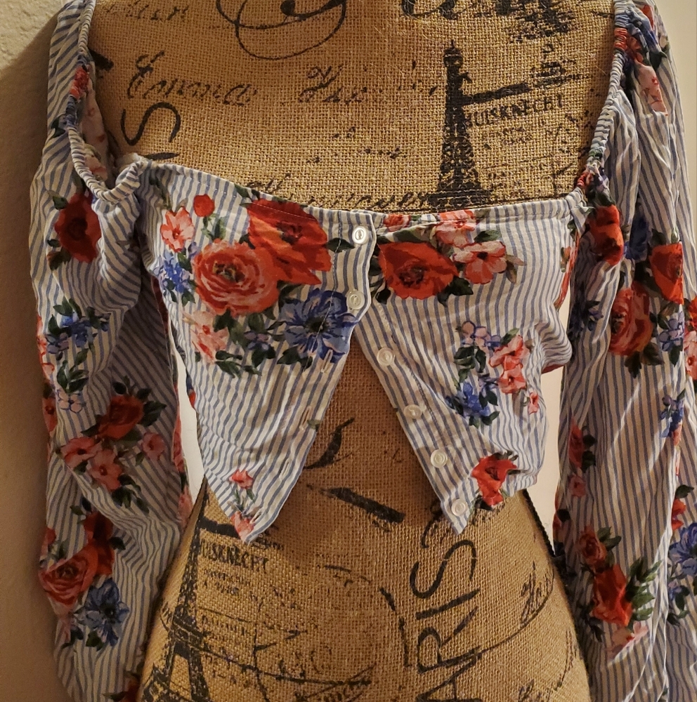 Floral Striped Button-Up Blouse